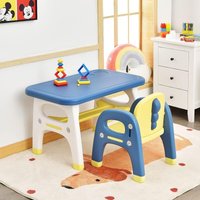 COSTWAY Kindertisch mit Stuhl Dinosaurierdesign, Kindertischgruppe Kindermoebel, Kinder Tischset für 1-5 Jahren Blau COSTWAY Kindertisch mit Stuhl Dinosaurierdesign, Kindertischgruppe Kindermoebel, Kinder Tischset für 1-5 Jahren Blau von COSTWAY