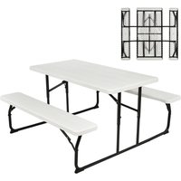 Klappbarer Picknicktisch mit Bänken, 136 cm Campingtisch-Set für draußen, Bierzeltgarnitur Biertischgarnitur für Terrasse, Garten Weiß - Costway von COSTWAY