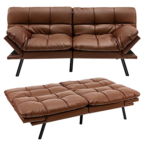 COSTWAY Klappbares Schlafsofa, Sofa mit Schlaffunktion, umwandelbares Schlafcouch mit Verstellbarer Rückenlehne, Bettsofa mit großer Liegefläche von 182 x 106,5 cm für Wohnzimmer (Braun) von COSTWAY
