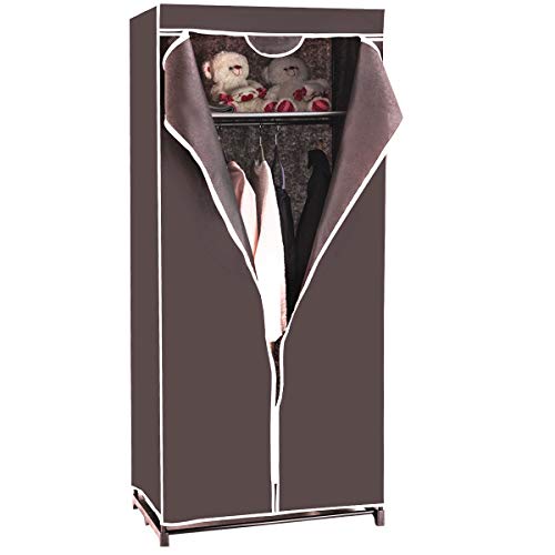 COSTWAY Kleiderschrank Stoff, Stoffschrank mit Kleiderstange & Ablage, Stoffkleiderschrank, Faltschrank, Textilkleiderschrank für Wohnzimmer, Schlafzimmer, Keller, 74 x 50 x 172 cm (Braun) von COSTWAY