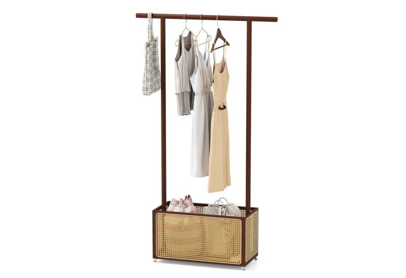 COSTWAY Kleiderständer, 2-in-1 Garderobenständer mit Rollen & Korb von COSTWAY