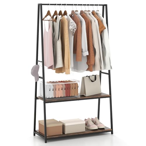 COSTWAY Kleiderständer, freistehende Garderobe mit 2 Regalen & stabiler Kleiderstange, offenes Kleiderregal mit Schuhregal, für Schlafzimmer Wohnzimmer Eingang, Flur (Schwarz) von COSTWAY