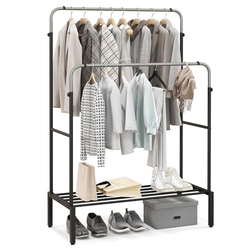 COSTWAY Kleiderständer mit 2 Kleiderstangen, Garderobenständer doppelt mit verstellbaren Höhen, freistehender Mantelständer aus Metall für Schlafzimmer, 108 x 50 x 125 cm von COSTWAY
