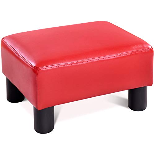 COSTWAY Kleiner Fußhocker, Hocker aus PU, rechteckiger Sitzhocker mit gepolstertem Sitz, Fußbank Fußschemel Fusshocker Polsterhocker, 40 x 30 x 24 cm (Rot) von COSTWAY