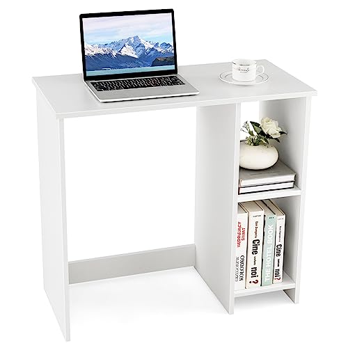 COSTWAY Kleiner Schreibtisch, Computertisch mit 2 Fächern, PC-Tisch, Bürotisch für kleine Räume, weiß, 80 x 40 x 74 cm von COSTWAY