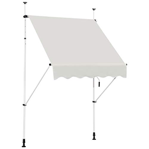 COSTWAY Klemmmarkise 150 cm breit, Balkonmarkise ohne Bohren, UV-beständig, höhenverstellbar, wasserabweisend, Markise mit Handkurbel, Sonnenmarkise, Sonnenschutz für Balkon, Beige von COSTWAY