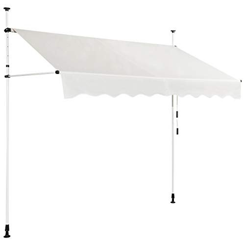 COSTWAY Klemmmarkise 200 cm breit, Balkonmarkise ohne Bohren, UV-beständig, höhenverstellbar, wasserabweisend, Markise mit Handkurbel, Sonnenmarkise, Sonnenschutz für Balkon, Beige von COSTWAY