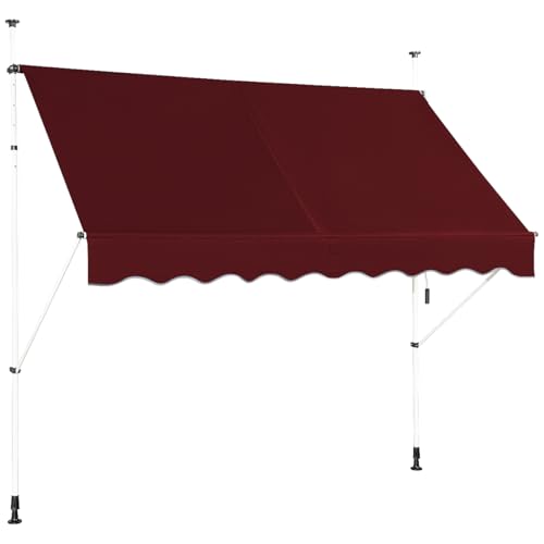 COSTWAY Klemmmarkise 250 cm breit, Balkonmarkise ohne Bohren, UV-beständig, höhenverstellbar, wasserabweisend, Markise mit Handkurbel, Sonnenmarkise, Sonnenschutz für Balkon (Weinrot) von COSTWAY