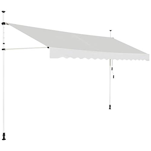 COSTWAY Klemmmarkise 400 cm breit, Balkonmarkise ohne Bohren, UV-beständig, höhenverstellbar, wasserabweisend, Markise mit Handkurbel, Sonnenmarkise, Sonnenschutz für Balkon, Beige von COSTWAY