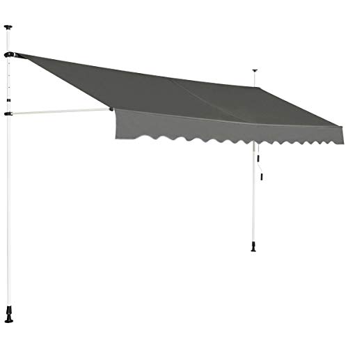 COSTWAY Klemmmarkise 400 cm breit, Balkonmarkise ohne Bohren, UV-beständig, höhenverstellbar, wasserabweisend, Markise mit Handkurbel, Sonnenmarkise, Sonnenschutz für Balkon, Grau von COSTWAY