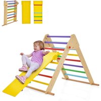 COSTWAY Kletterdreieck mit Rutsche, 3 in 1 Klettergerüst Indoor klappbar, Sprossendreieck Holz, zum Rutschen und Klettern, für Kinder ab 1 Jahr von COSTWAY