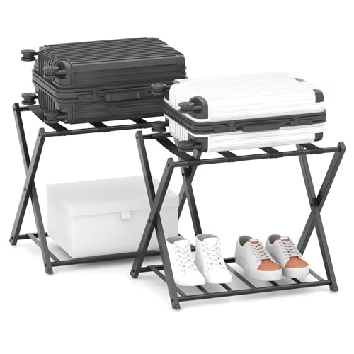 COSTWAY Kofferständer klappbar, 2 er Set Gepäckablage mit 2-Stöckiger Design, Kofferbock Gepäckständer Metall, Kofferablage für Schlafzimmer, Gästezimmer, Hotel (Schwarz) von COSTWAY