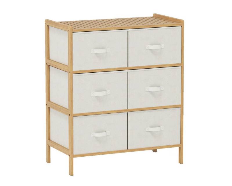 COSTWAY Kommode, Schubladenschrank mit 6 faltbaren Stoffschubladen Bambus von COSTWAY