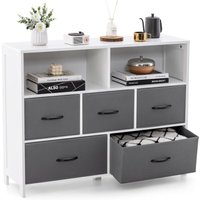 COSTWAY Kommode mit 5 Schubladen, Aufbewahrungsschrank mit offenen Regalen & klappbarer Stoffschubladen, Schubladenschrank Sideboard aus Holz für von COSTWAY