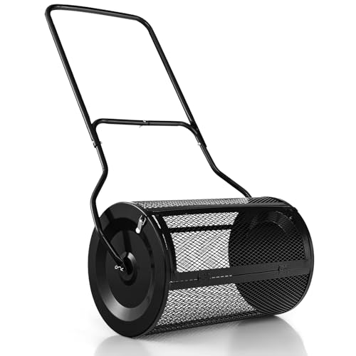 COSTWAY Kompoststreuer 80L, Torfstreuer mit U-Griff, Düngerstreuer Rasen Garten, Gartenstreuer für Dünger & Setzlinge, Komposter Metall, Saatgutstreuer mit Mesh-Korb, Handstreuer (Schwarz) von COSTWAY