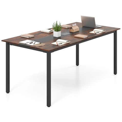COSTWAY Konferenztisch 180x90cm, Besprechungstisch für 8-10 Personen, rechteckiger Seminartisch mit Kabeldurchführung für Büro, Konferenzraum, rustikal Braun von COSTWAY