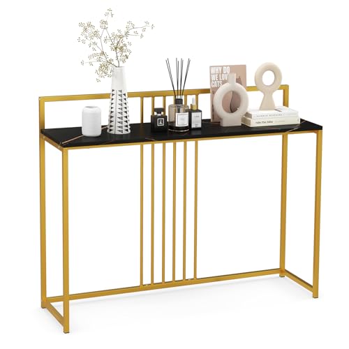 COSTWAY Konsolentisch, Beistelltisch Gold, Flurtisch Marmor Optik, Eingangtisch schmal, goldfarbenes Metallgestell, 120 x 32,5 x 88cm (Schwarz) von COSTWAY