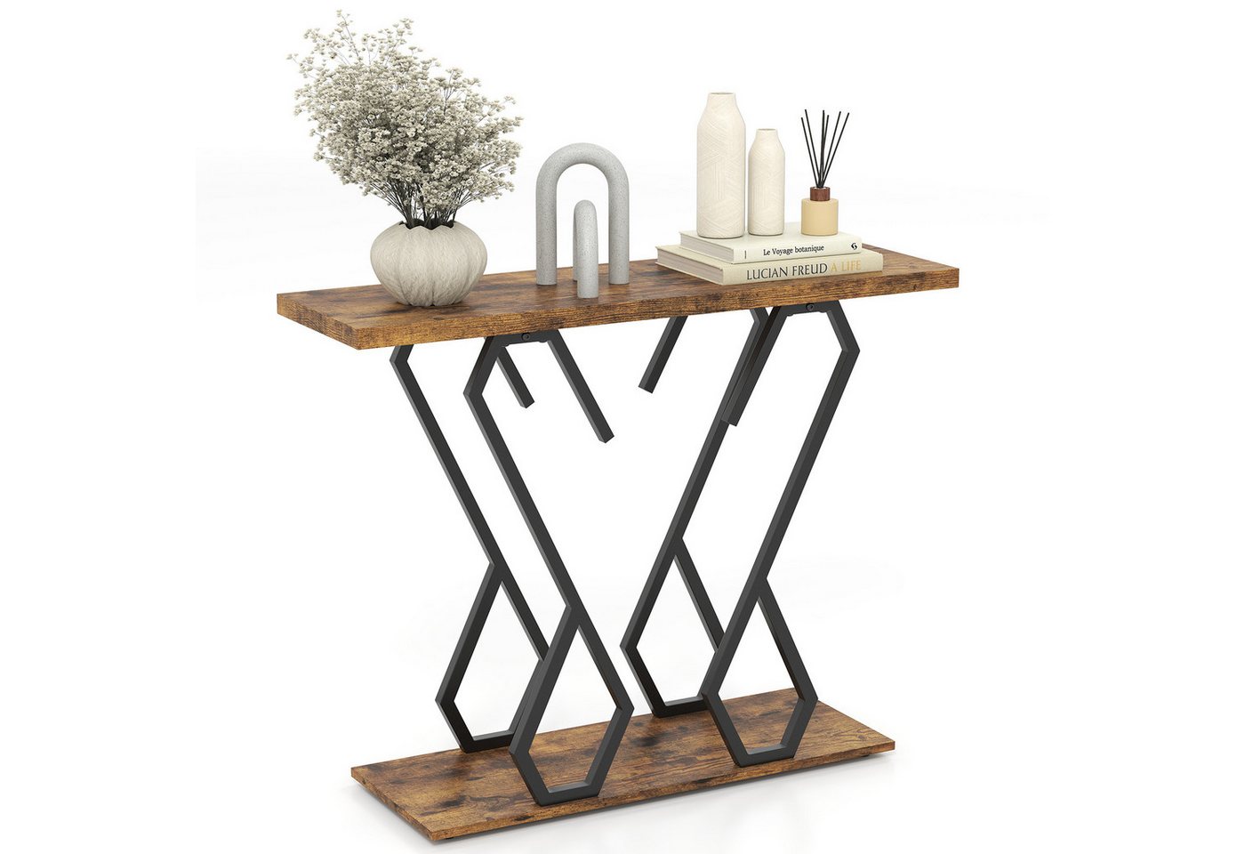 COSTWAY Konsolentisch, Marmor schmal, Metallrahmen in Schmetterlingsform Gold von COSTWAY