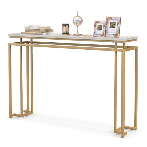 COSTWAY Konsolentisch Marmor Optik, Flurtisch schmal, Beistelltisch mit Metallrahmen, Eingangstisch für Eingangsbereich, Wohnzimmer, Flur, 120 x 30 x 80,5 cm, Gold von COSTWAY