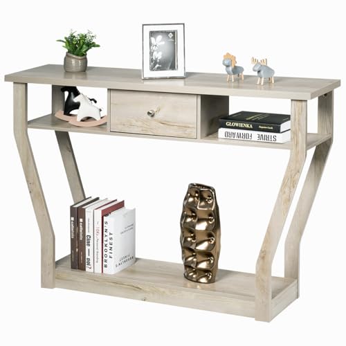 COSTWAY Konsolentisch mit Schublade und Regal, Flurtisch aus Holz, Eingangstisch Beistelltisch für Eingang, Wohnzimmer Schlafzimmer 120 x 30 x 81 cm (Grau) von COSTWAY