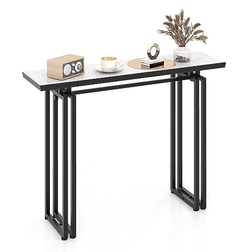 COSTWAY Konsolentisch schmal, Flurtisch Marmor Optik, Beistelltisch mit Metallrahmen, Eingangstisch modern, schmaler Tisch für Wohnzimmer & Eingang, 110 x 30 x 81 cm (Schwarz) von COSTWAY
