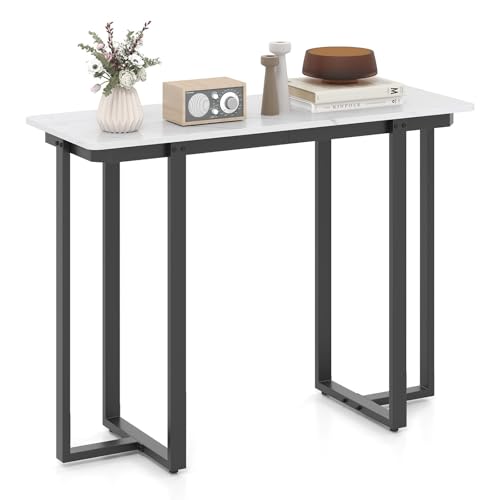 COSTWAY Konsolentisch schmal, moderner Eingangstisch mit Marmor-Optik & Metallrahmen, Sofatisch für Wohnzimmer, Flur, Eingang, 107 x 40 x 79,5 cm (schwarz und weiß) von COSTWAY