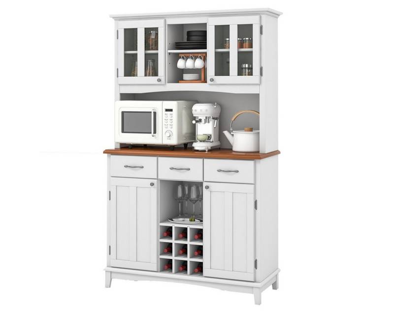 COSTWAY Küchenbuffet Hochschrank mit Arbeitsplatte, Weinregal, verstellbarem Regal von COSTWAY