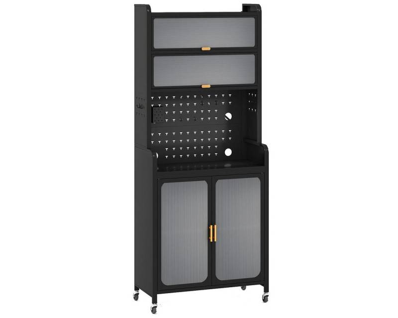 COSTWAY Küchenbuffet Küchenschrank mit Rollen, Arbeitsplatte, Lochwand Schwarz von COSTWAY