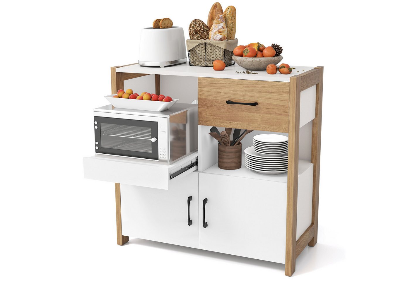 COSTWAY Küchenbuffet Küchenschrank mit Türen & Schubladen, Sideboard Holz COSTWAY Küchenbuffet Küchenschrank mit Türen & Schubladen, Sideboard Holz von COSTWAY