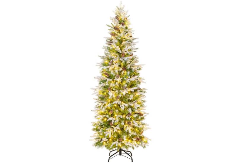 COSTWAY Künstlicher Weihnachtsbaum, 190cm, 280 LEDs, 60 Tannenzapfen, Schnee von COSTWAY