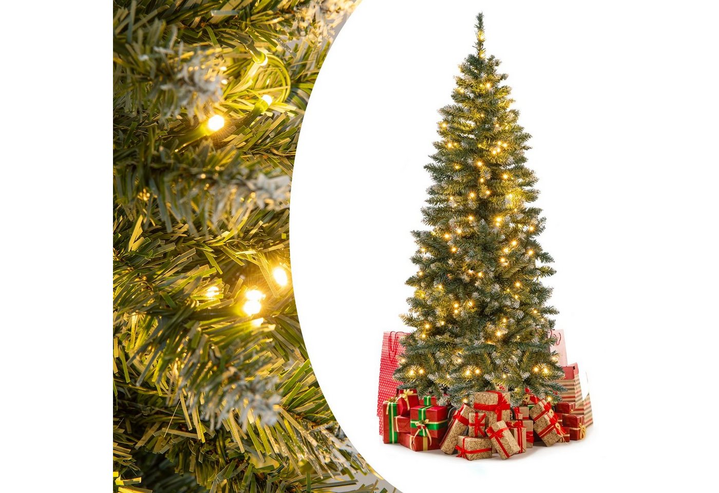 COSTWAY Künstlicher Weihnachtsbaum, Tannenbaum, schmal, mit LED&Schnee, 150cm von COSTWAY