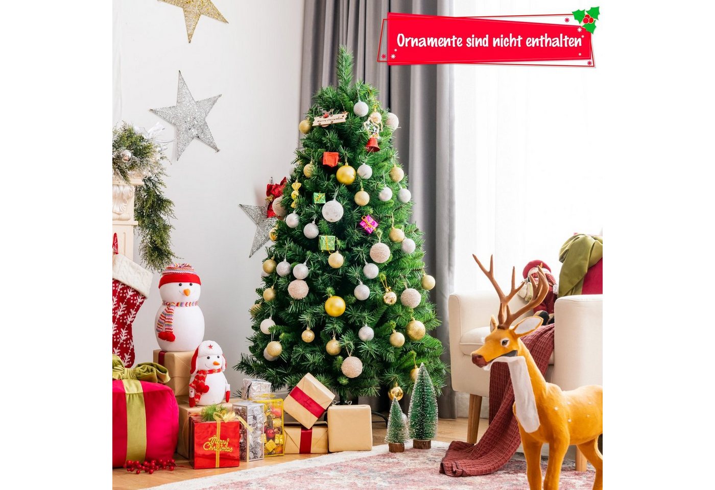 COSTWAY Künstlicher Weihnachtsbaum, 150cm, mit Metallständer, Grün von COSTWAY