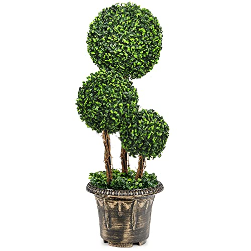 COSTWAY Kunstpflanze 75 cm, künstliche Grünpflanzen mit realistischen Blättern, Kunstbaum mit Topf, Dekopflanze Zimmerpflanze Kugelbaum für Haus Büro, Grün von COSTWAY