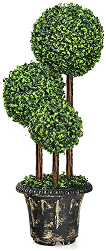 COSTWAY Kunstpflanze 90 cm, künstliche Grünpflanzen mit realistischen Blättern, Kunstbaum mit Topf, Dekopflanze Zimmerpflanze Kugelbaum für Haus Büro, Grün von COSTWAY