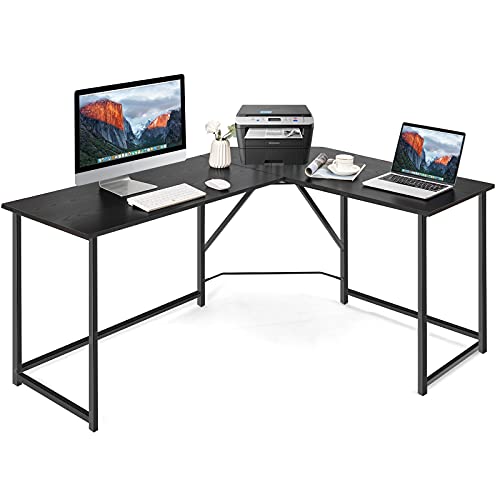 COSTWAY Schreibtisch, L-förmiger Computertisch, Gaming Tisch mit runder Ecke, moderner Ecktisch für Arbeit & Gaming, 148×120×75cm (Schwarz) von COSTWAY