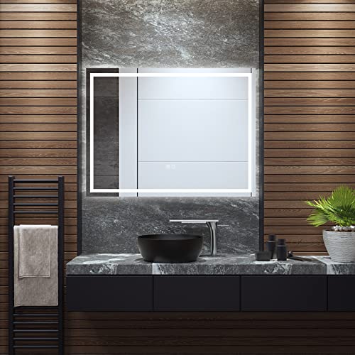 COSTWAY Badspiegel mit Anti-Beschlage Spiegelheizung, LED-Spiegel dimmbar, Badezimmerspiegel 3000K-6000K Wandspiegel (80 x 60cm) von COSTWAY