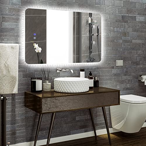 COSTWAY Badspiegel mit Anti-Beschlage Spiegelheizung, LED-Spiegel dimmbar, Badezimmerspiegel 3000K-6000K Wandspiegel IP44 wasserdicht (81x61,5cm) von COSTWAY