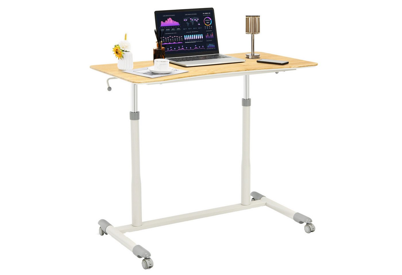 COSTWAY Schreibtisch, höhenverstellbar von 70-107cm, mit Rollen, breite 95cm von COSTWAY