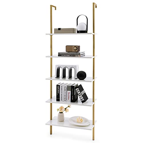 COSTWAY Leiterregal Gold, Standregal, 5 Ebenen Bücherregal Wand, Regal schmal, 60 x 30 x 180 cm, Metallrahmen, für Heimbüro & Wohnzimmer, modern COSTWAY Leiterregal Gold, Standregal, 5 Ebenen Bücherregal Wand, Regal schmal, 60 x 30 x 180 cm, Metallrahmen, für Heimbüro & Wohnzimmer, modern von COSTWAY