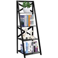 Leiterregal mit 4 Ebenen, Bücherregal mit X-förmige Strebe von COSTWAY