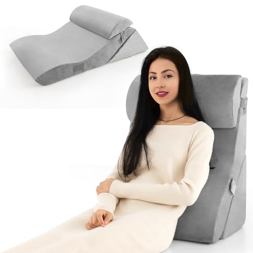 COSTWAY Lesekissen für Bett und Sofa, Venenkissen zum Beine hochlagern, 3-teiliges orthopädisches Keilkissen-Set nach Operationen gegen Schnarchen, Sodbrennen & Rückenschmerzen (Grau) von COSTWAY