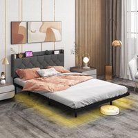 Lit 140x200 cm Design Flottant avec Éclairage led, Cadre de Lit Double avec Sommier et Tête de Lit Rembourrée Réglable, Multiprise 2 Prises 2 Ports Lit 140x200 cm Design Flottant avec Éclairage led, Cadre de Lit Double avec Sommier et Tête de Lit Rembourrée Réglable, Multiprise 2 Prises 2 Ports von COSTWAY