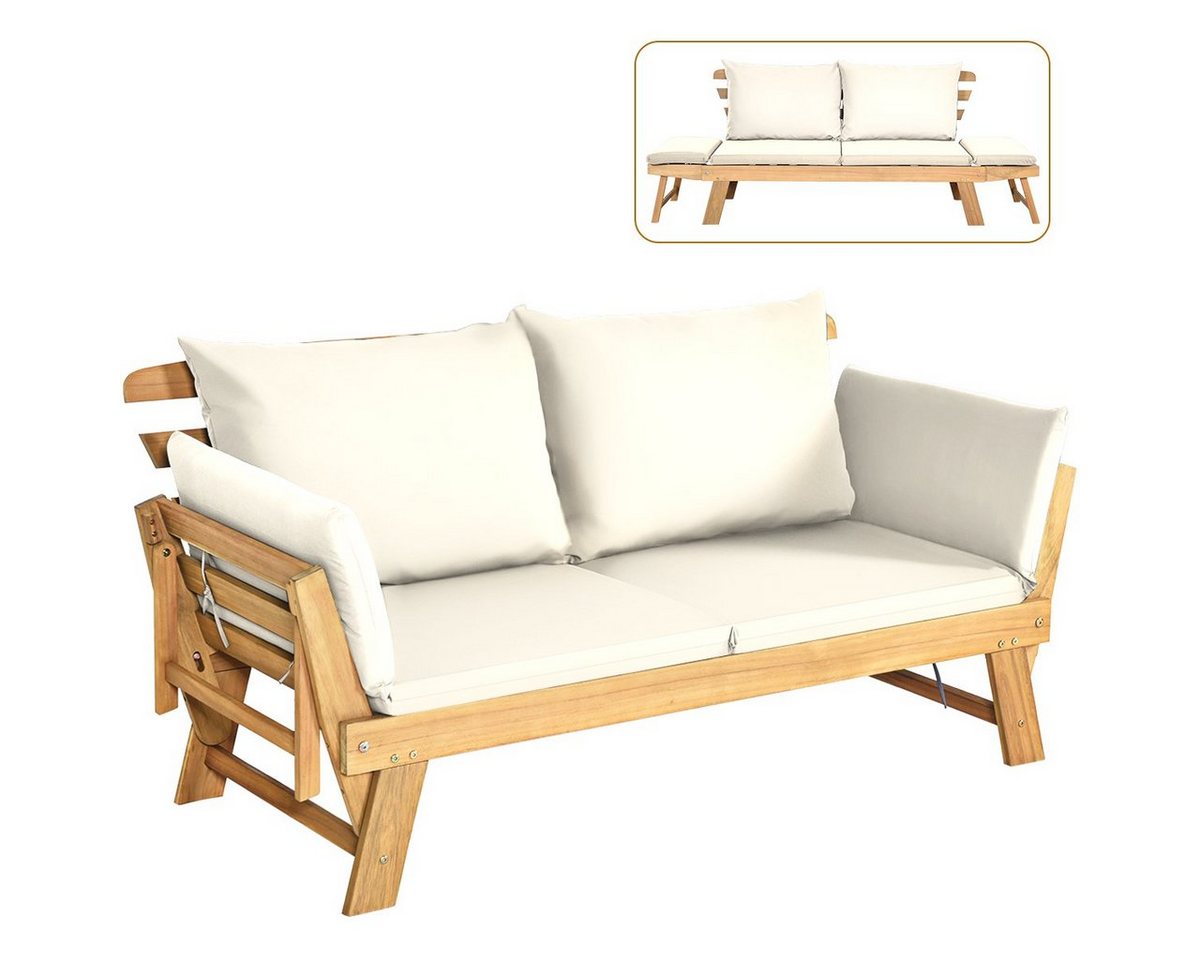 COSTWAY Loungesofa, Gartenbank mit klappbaren Seitenlehnen & Auflage von COSTWAY