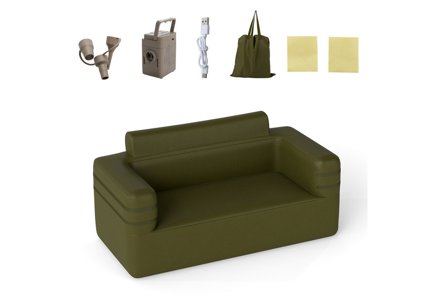 COSTWAY Luftsofa, 2-Personen Aufblasbarer Sofa tragbar mit integrierter Luftpumpe von COSTWAY
