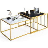 COSTWAY Marmor Couchtisch Set Metallstruktur Satztische 2xBeistelltisch, fürs Wohnzimmer von COSTWAY