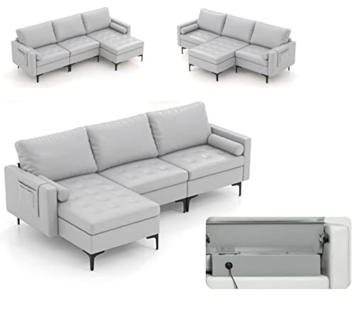 COSTWAY Mehre Kombination Sofa Collection, Sektionen Modular mit USB-Ports & Steckdose, Reversible Chaise Lounge, Storage Box, L-förmiges modulares Sofa für Wohnzimmer Schlafzimmer Büro, Hellgrau von COSTWAY