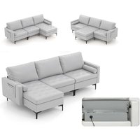 Mehre Kombination Sofa Collection, Sektionen Modular mit USB-Ports & Steckdose, Reversible Chaise Lounge, Storage Box, L-förmiges modulares Sofa für von COSTWAY