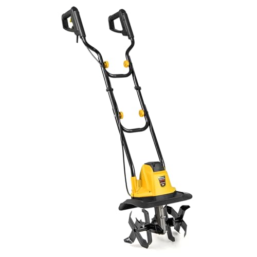 COSTWAY Motorhacke elektrisch, 750W | Arbeitsbreite 32 cm | Arbeitstiefe 22 cm | 380 U/min, Elektro Bodenhacke mit Schutzschalter & Handgriff, klappbarer Gartenfräse (32,5 x 24 x 138 cm,Gelb) von COSTWAY