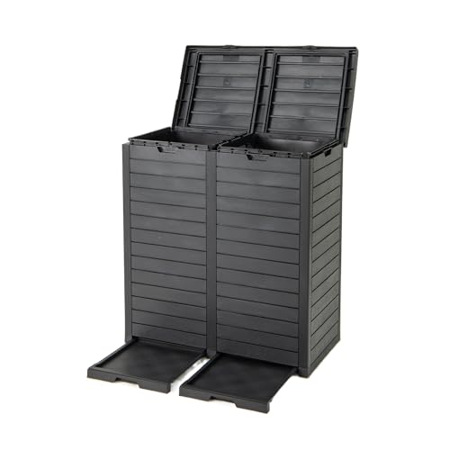 COSTWAY Mülleimer mit Doppeldeckel, 235 L, Mülltonne Outdoor, Abfalltonne mit ausziehbarer Auffangschale & Griff, wasserdichter Müllbehälter, Abfalleimer für Garten Hinterhof Terrasse (Schwarz) COSTWAY Mülleimer mit Doppeldeckel, 235 L, Mülltonne Outdoor, Abfalltonne mit ausziehbarer Auffangschale & Griff, wasserdichter Müllbehälter, Abfalleimer für Garten Hinterhof Terrasse (Schwarz) von COSTWAY