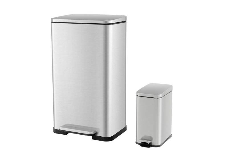 COSTWAY Mülltonnenbox, 2er Set, 40L+6L Abfalleimer mit Inneneimern & Deckel von COSTWAY